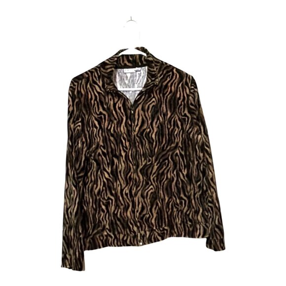 Kim Rogers Tops - Kim Rogers Animal Print Zip Jacket Large 75% Cotton 25% Polyester velour